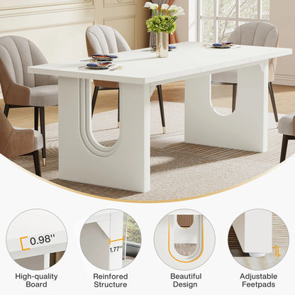 71" Large Kitchen Dining Table with Wood Pedestal Base, Seats 6-8