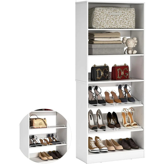 25” Closet Organizer System, Freestanding Shoe Storage Shelves, Heavy Duty Walk in Closet Tower
