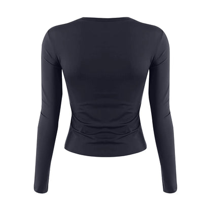 Cotton O Neck Long Sleeve Sexy Cropped Tops