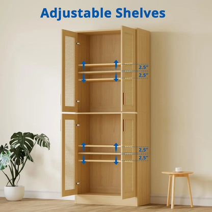 71" Tall Rattan Storage Cabinet with Doors and Shelves