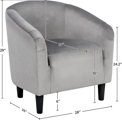 Velvet Upholstered Barrel Chair with Armrest and Low Back