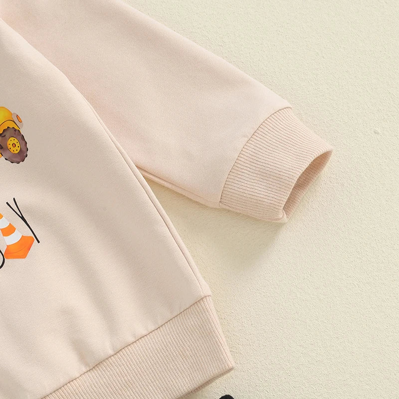 18MO-5T Little Boy Birthday Outfit, Excavator Print, Long Sleeve Sweatshirt w/Pants with Pockets