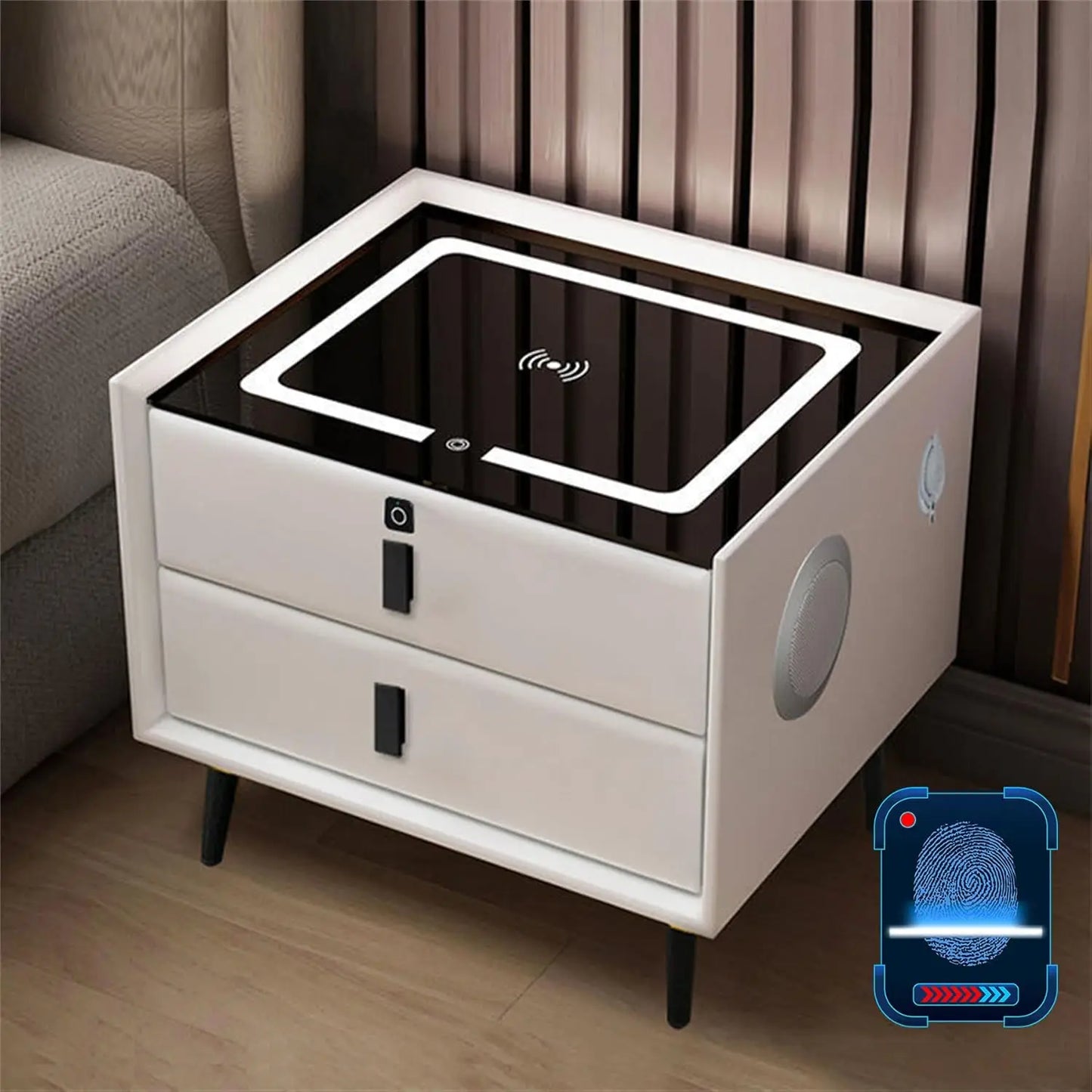 Smart Side stand with Fingerprint Lock and Adjustable LED Lights with USB and Type-C Port