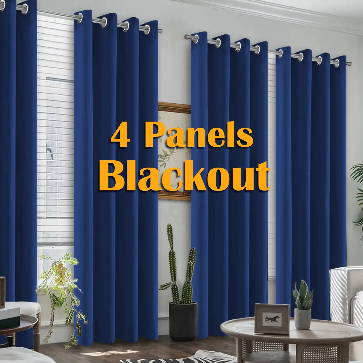 4PCS Blackout Curtains, Heat-Insulated Grommet Curtains For Bedroom Darkening,