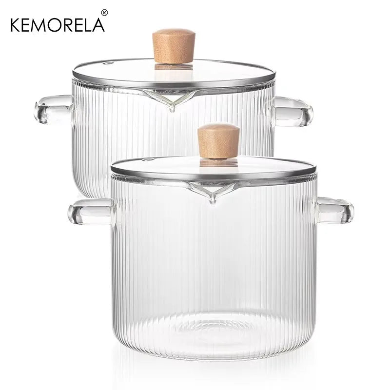 2 Pcs Clear for Cooking Simmer Heat Resistant Clear 1.8 & 2.3L Saucepan with Cover Handle