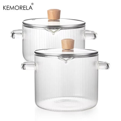 2 Pcs Clear for Cooking Simmer Heat Resistant Clear 1.8 & 2.3L Saucepan with Cover Handle