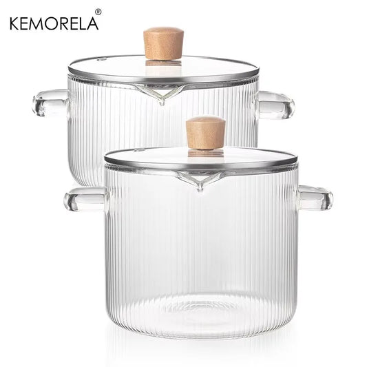 2 Pcs Clear for Cooking Simmer Heat Resistant Clear 1.8 & 2.3L Saucepan with Cover Handle