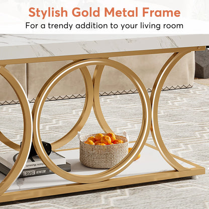 47.24-inch 2-tier Faux Marble Wood Coffee Table