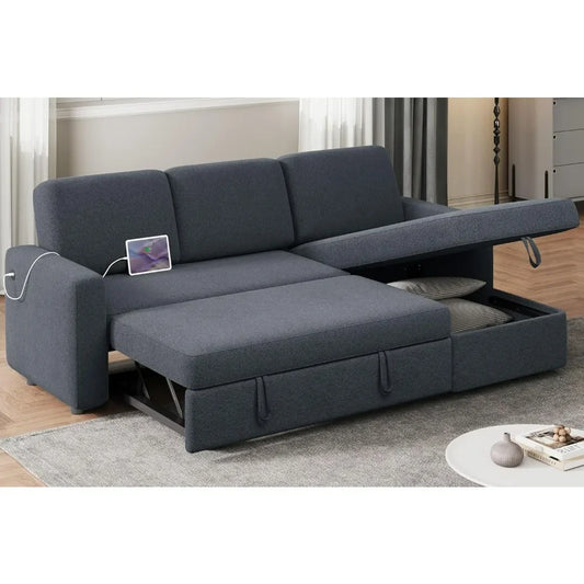 Reversible Couch Sleeper w/Pull Out Bed , USB & Storage Space