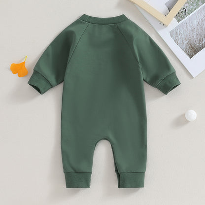 0-12M Newborn Baby Boy Sweatshirt Rompers-Bull Head Letter Print, Long Sleeve Jumpsuit