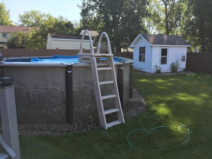 48" to 56" Adjustable A Frame Safety Ladder for Above Ground Outdoor Patio Swimming Pool