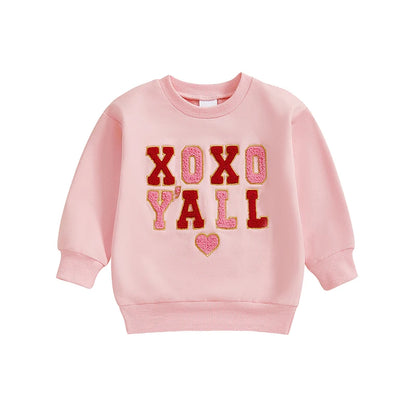 12M-4T Kids Girls Valentines Day Sweatshirt, Long Sleeve, Crew Neck, Embroidery Letters, Pullover Hoodie Tops
