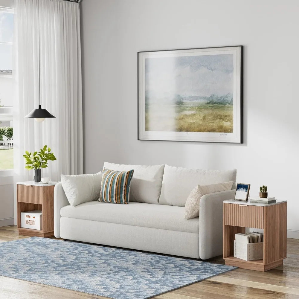 Set of 2, Nightstands with Charging Station  18" Bedside Table with Color Top, with Drawer & Open Shelf
