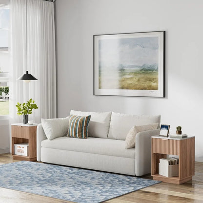 Set of 2, Nightstands with Charging Station  18" Bedside Table with Color Top, with Drawer & Open Shelf