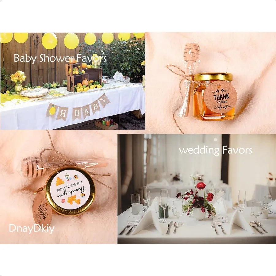 Honey Pot Glass Honey Jar 1.5oz Mini Honey Jars with Dipper Bee Charm Gift Bags and Stickers for Baby Shower Favors 20 Pack