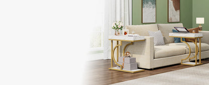 Narrow White Gold Side C Shaped End/Bedside Table