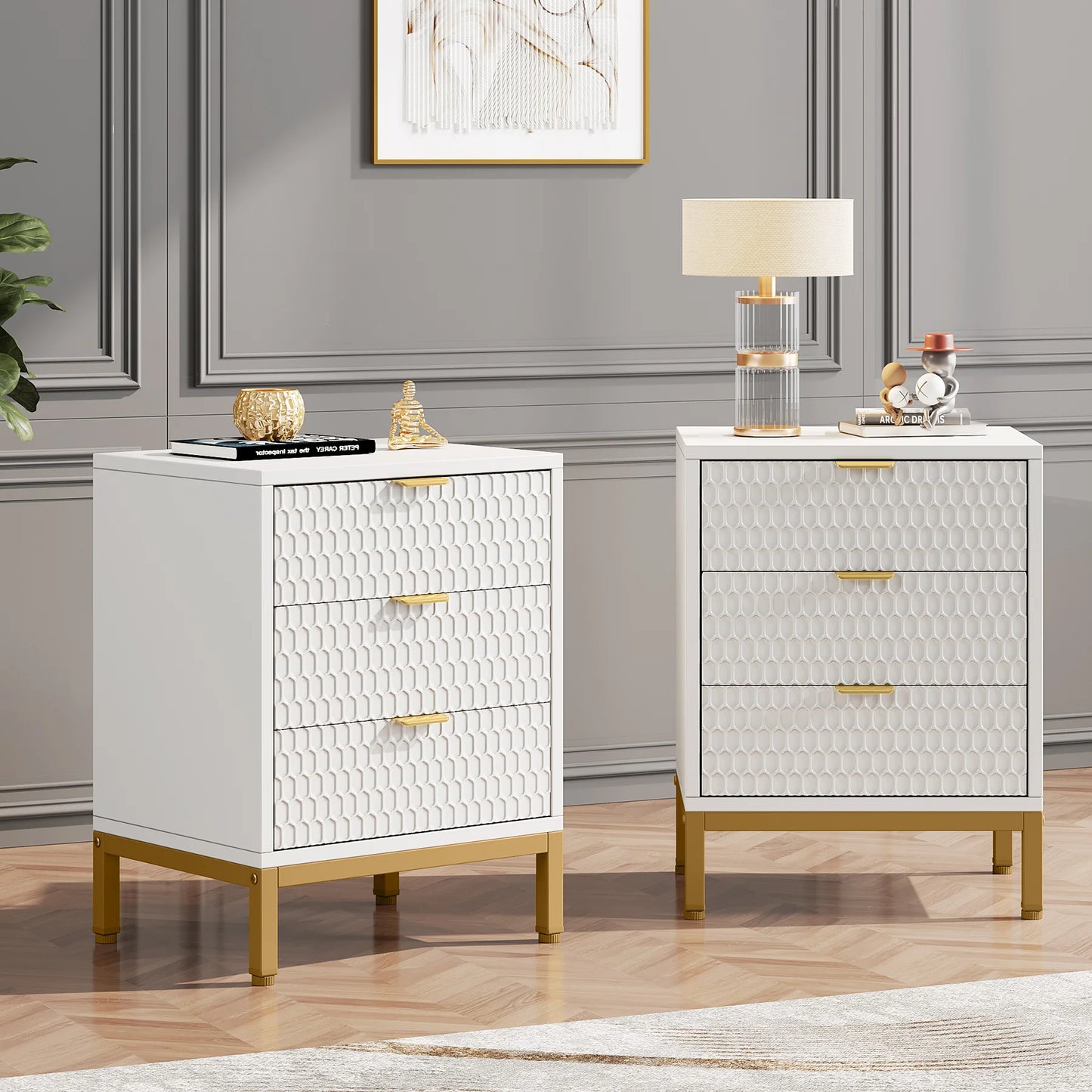 25.78" Tall Bedside Table with 3 Drawers