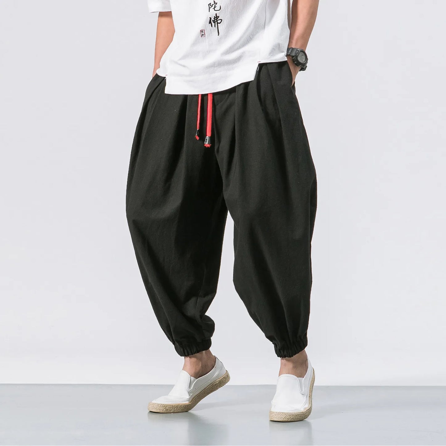 Oversize Loose Harem Pants, Chinese Linen, Overweight Sweatpants
