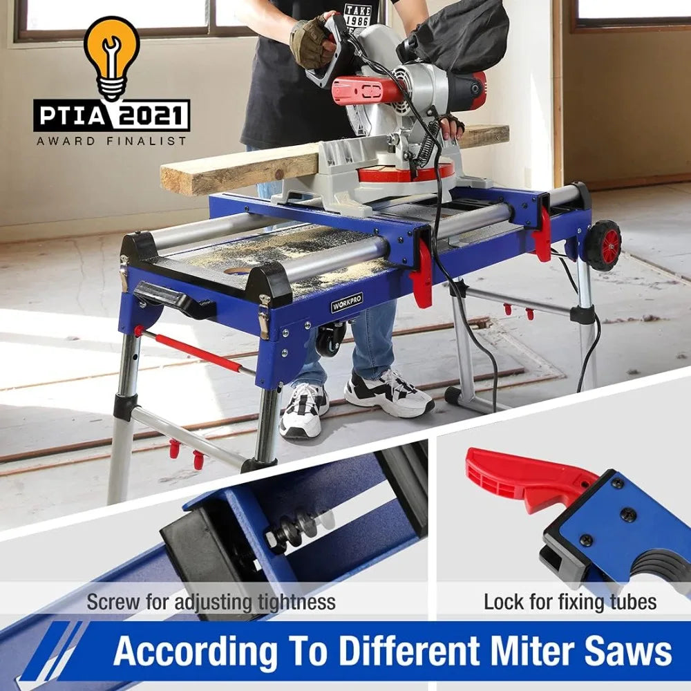 5-in-1 Portable Workbench, Quick Folding Work Table with Miter Saw Stand & Height Adjustable Legs,