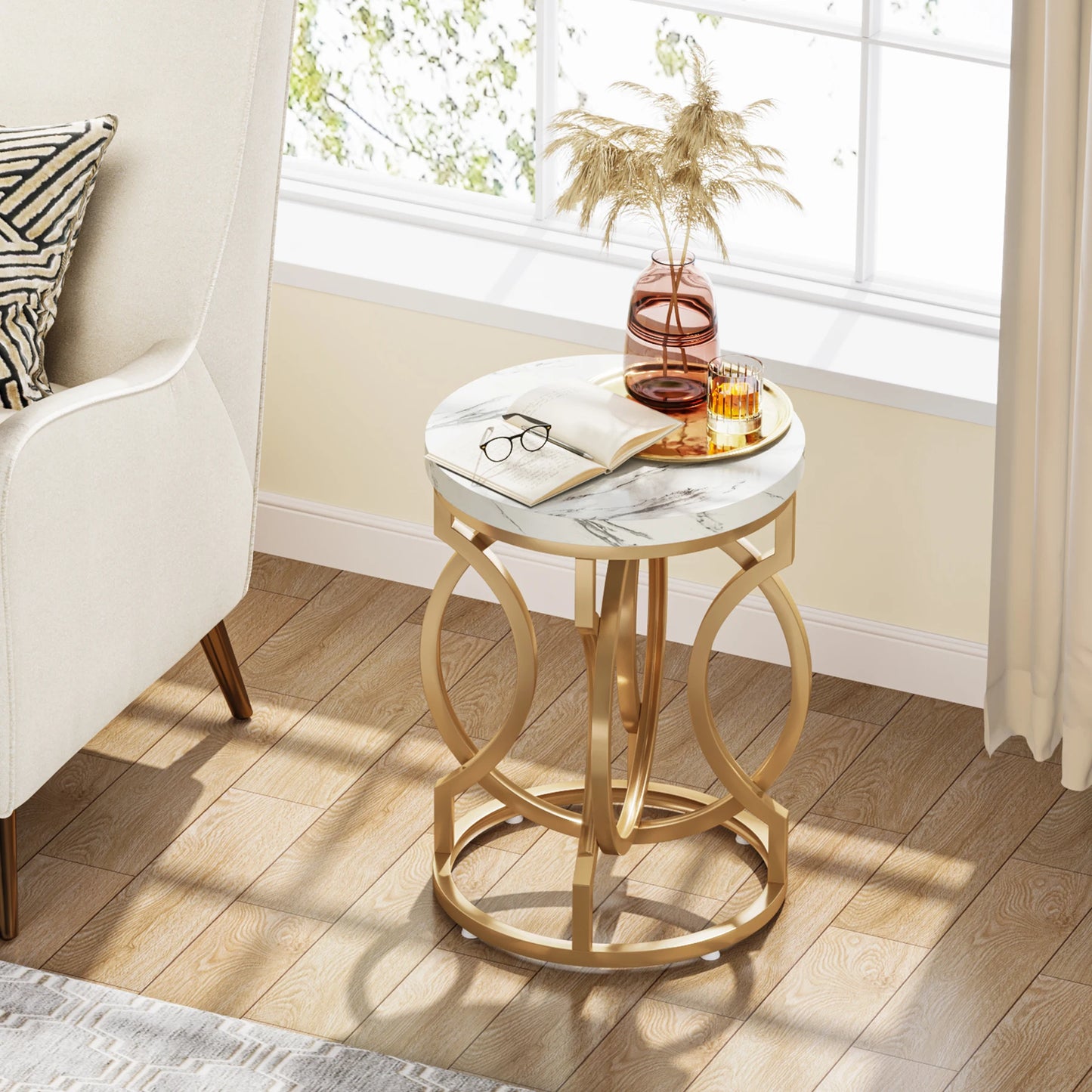 20“ Side Table with Unique O-Shaped Base