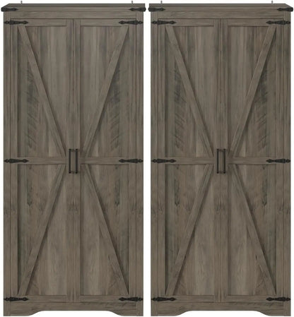 Set of 2 Tall Storage Cabinet w/Adjustable Shelves w/2 Barn Doors
