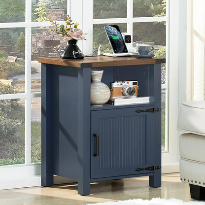 18 Inch Side stand with Charging Station and USB Port, Magnetic Door & Open Shelves