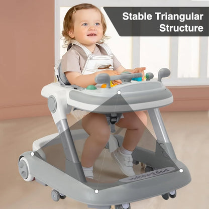 Toddler Baby Push Walker with Removable Feeding Tray and Music Tray(Without Battery), Foldable Walker