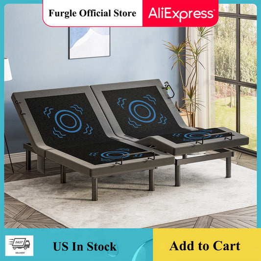 Split King Size Adjustable Bed Base Frame with Massage Silent Double Motor with Wireless Remote Control