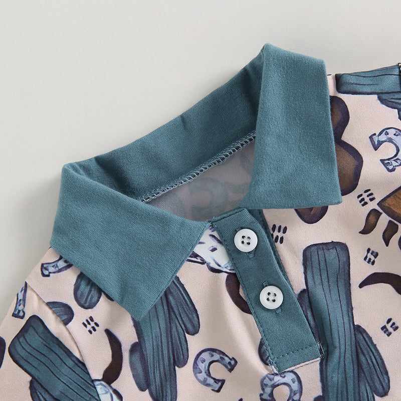 0-18 mo Infant Baby Boys Jumpsuit, Casual Head Print, Short Sleeve Romper