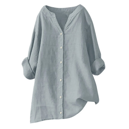 Plus Size Cotton Linen Shirt, Long Sleeve, Oversized, Button Up