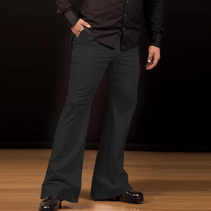 Men's Flare Pants, Solid Color, Daily Simple Classic Trousers, Mopping Bottoms, Disco Flared
