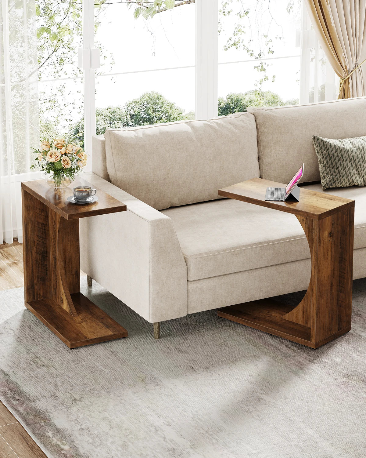 C-Shaped End Table for Sofa
