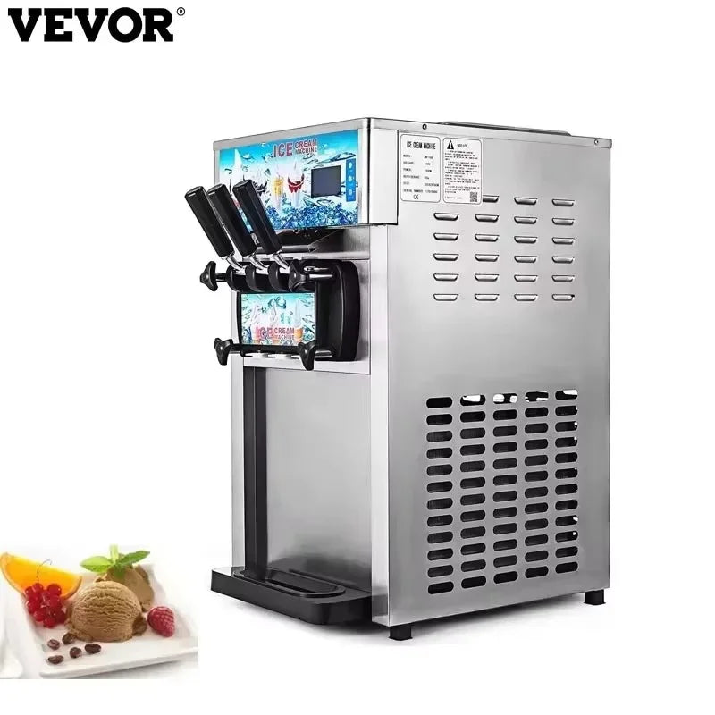 VEVOR Soft Ice Cream Machines 18-28L/H Commercial Sorbet Coolers Tricolor Desktop Sweet Cone Freezing Equipment Vending Machine