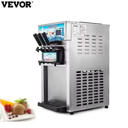 VEVOR Soft Ice Cream Machines 18-28L/H Commercial Sorbet Coolers Tricolor Desktop Sweet Cone Freezing Equipment Vending Machine