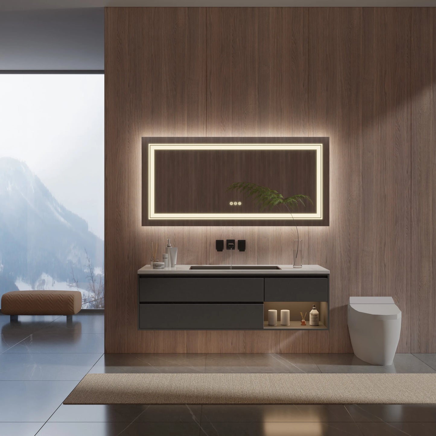 40x24 Inch LED AntiFog Mirror  with Front Light and Backlit in 3 Dimmable Colors