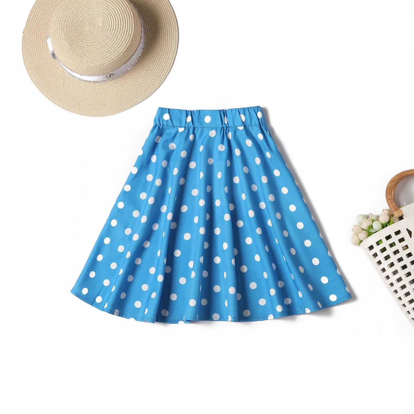Polka Dot Cotton Skirts Clothes, Elastic Waist