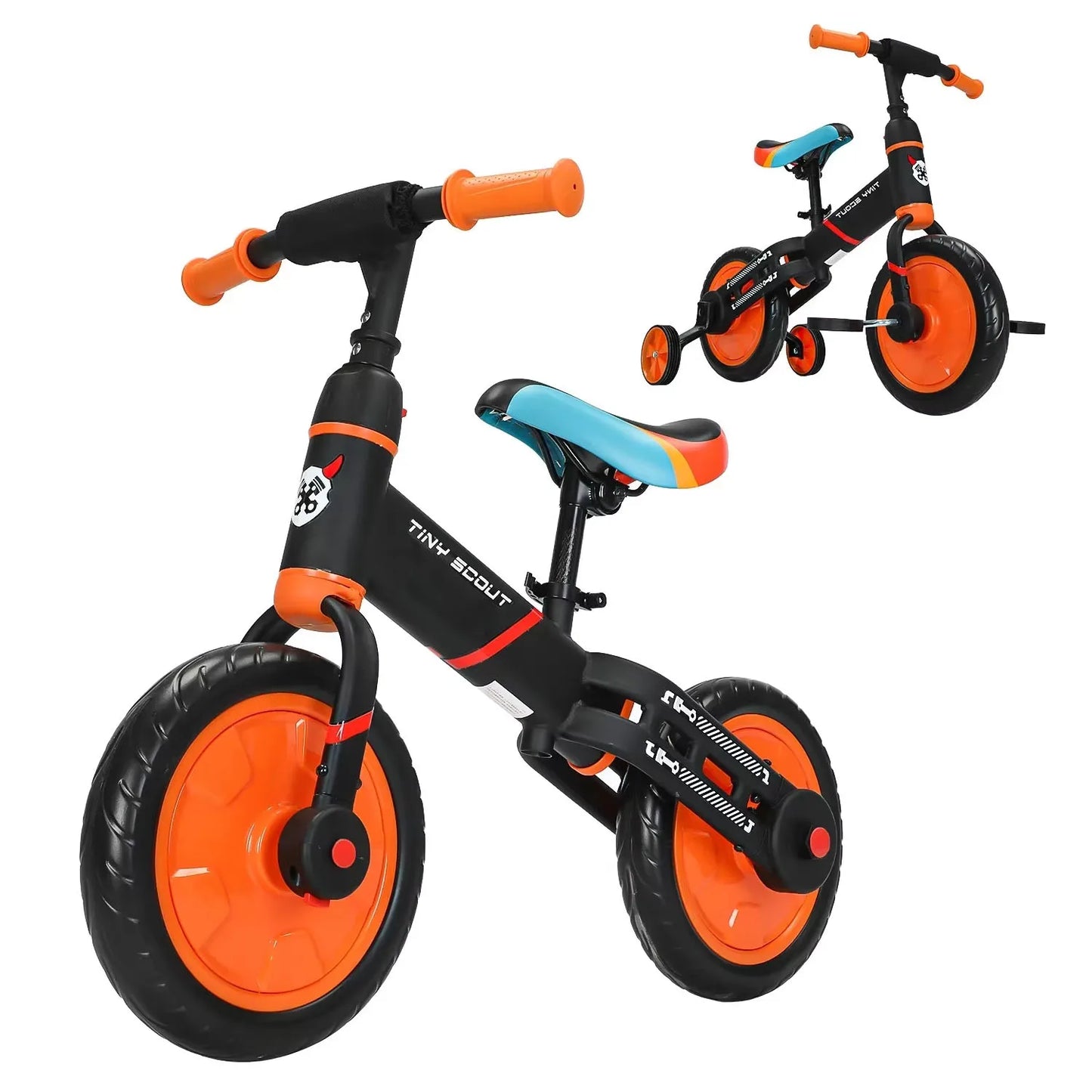 Tiny Scout Balance Bike 3 4 5 Years , 4-in-1 with Optional Support Wheels and Pedals, Saddle Height Adjustable