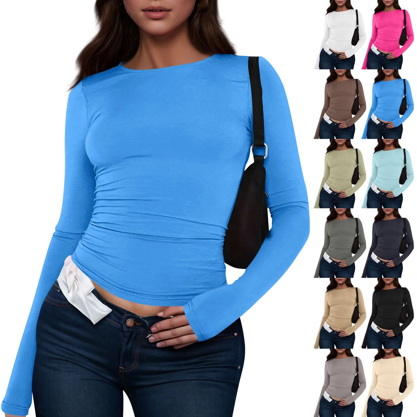 Cotton O Neck Long Sleeve Sexy Cropped Tops