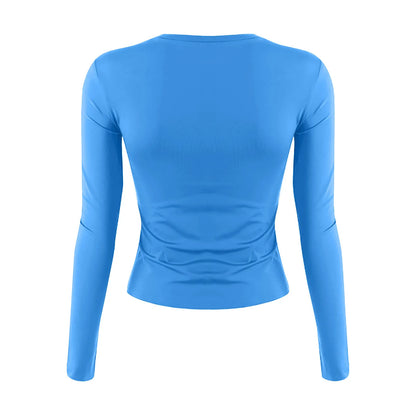 Cotton O Neck Long Sleeve Sexy Cropped Tops