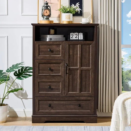 Chest of Drawers with Wooden Drawers and Cross Door, TV Stand
