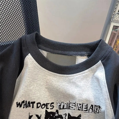 Patchwork Oversized Women T Shirt, Cat Print, Short Sleeve