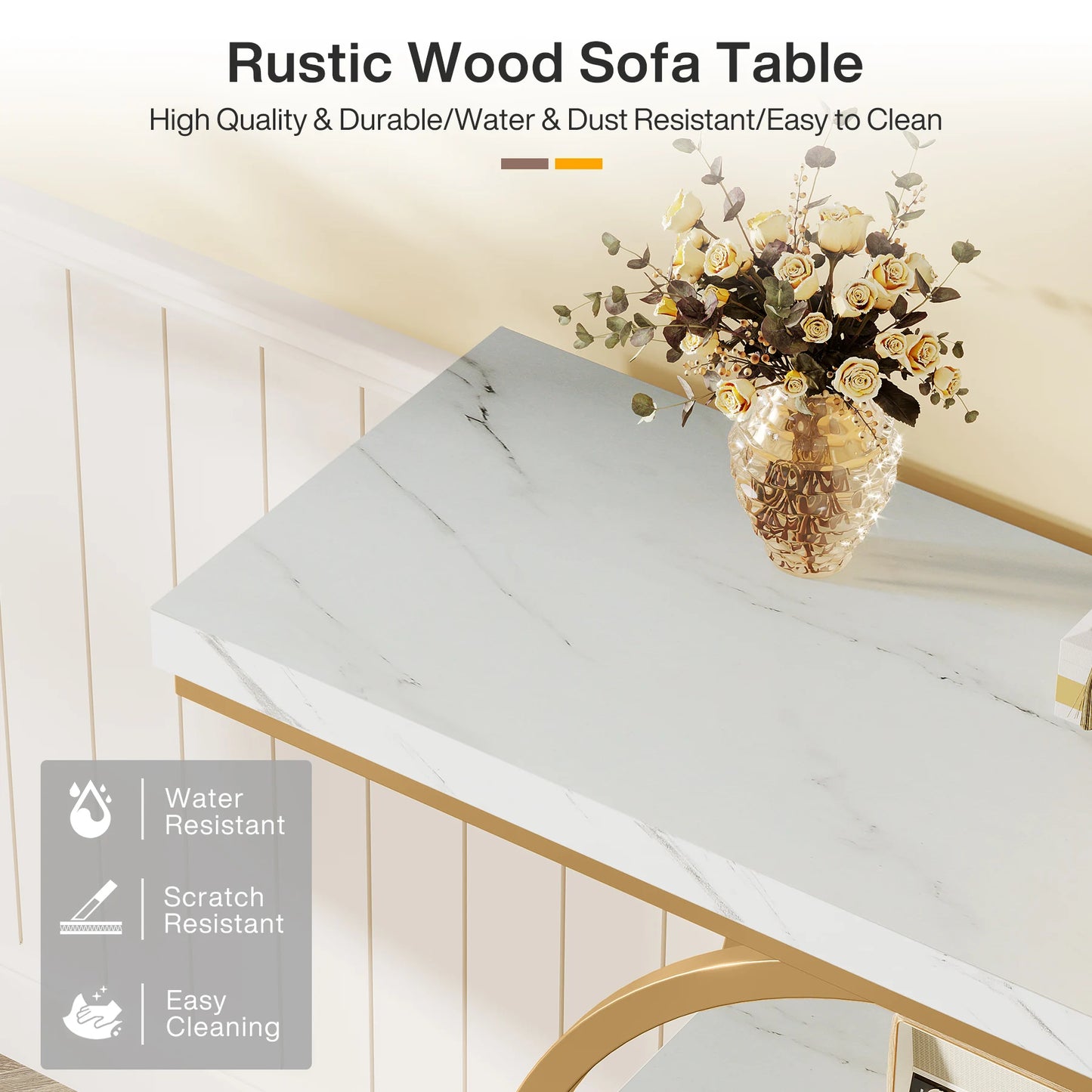 Modern Gold Sofa Table with Storage, 4 Tier