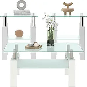 3 Piece Black Glass Table Set, Including 1 Coffee Table and 2 End Side Tables
