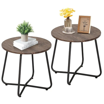 Set of 2 Small Round Anti-Rust Metal Side Tables
