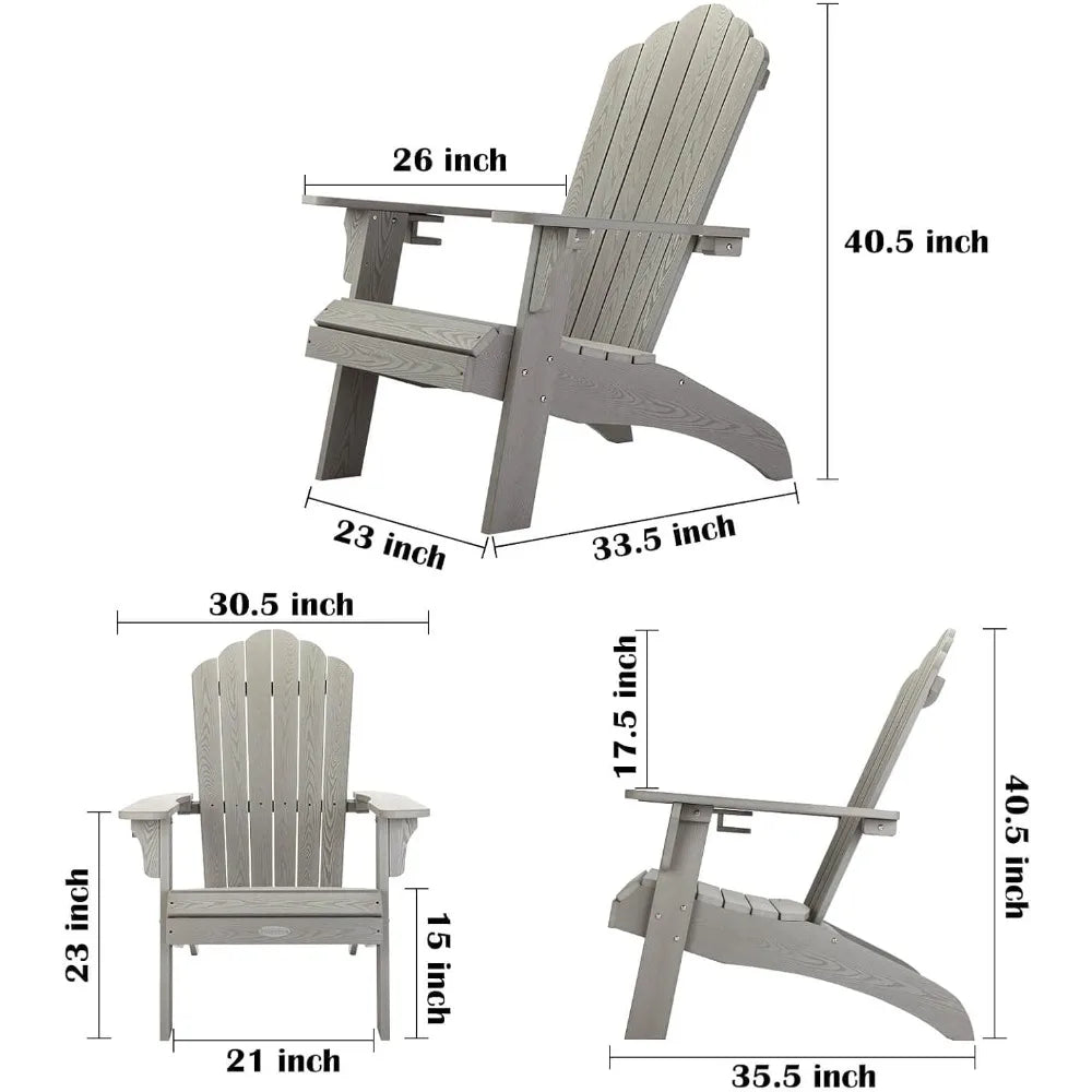 Set of 4 Oversized Adirondack Chairs Weather Resistant with Cup Holder