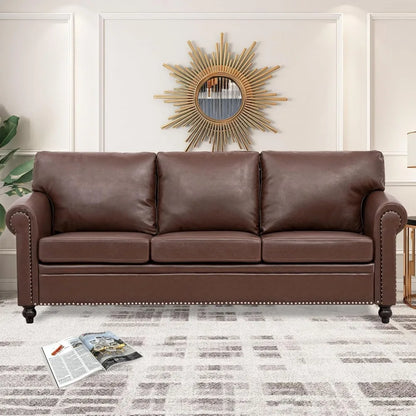 Brown Leather Couch/Sofa with Detachable Cushions 84" and Matching Chair (sold separately)