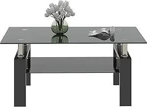 3 Piece Black Glass Table Set, Including 1 Coffee Table and 2 End Side Tables