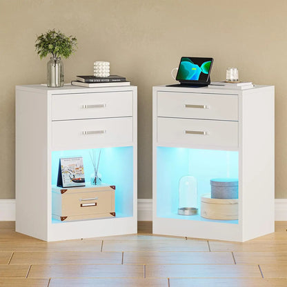 Set of 2 Side Stands with Charging Station and LED Lights