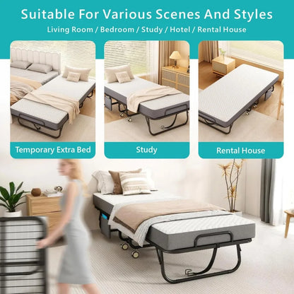 Portable Cot-Size Rollaway Bed with Memory Foam Mattress