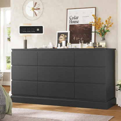61.4" Wide White Bedroom Dresser with 9 Drawers, Large Capacity Storage